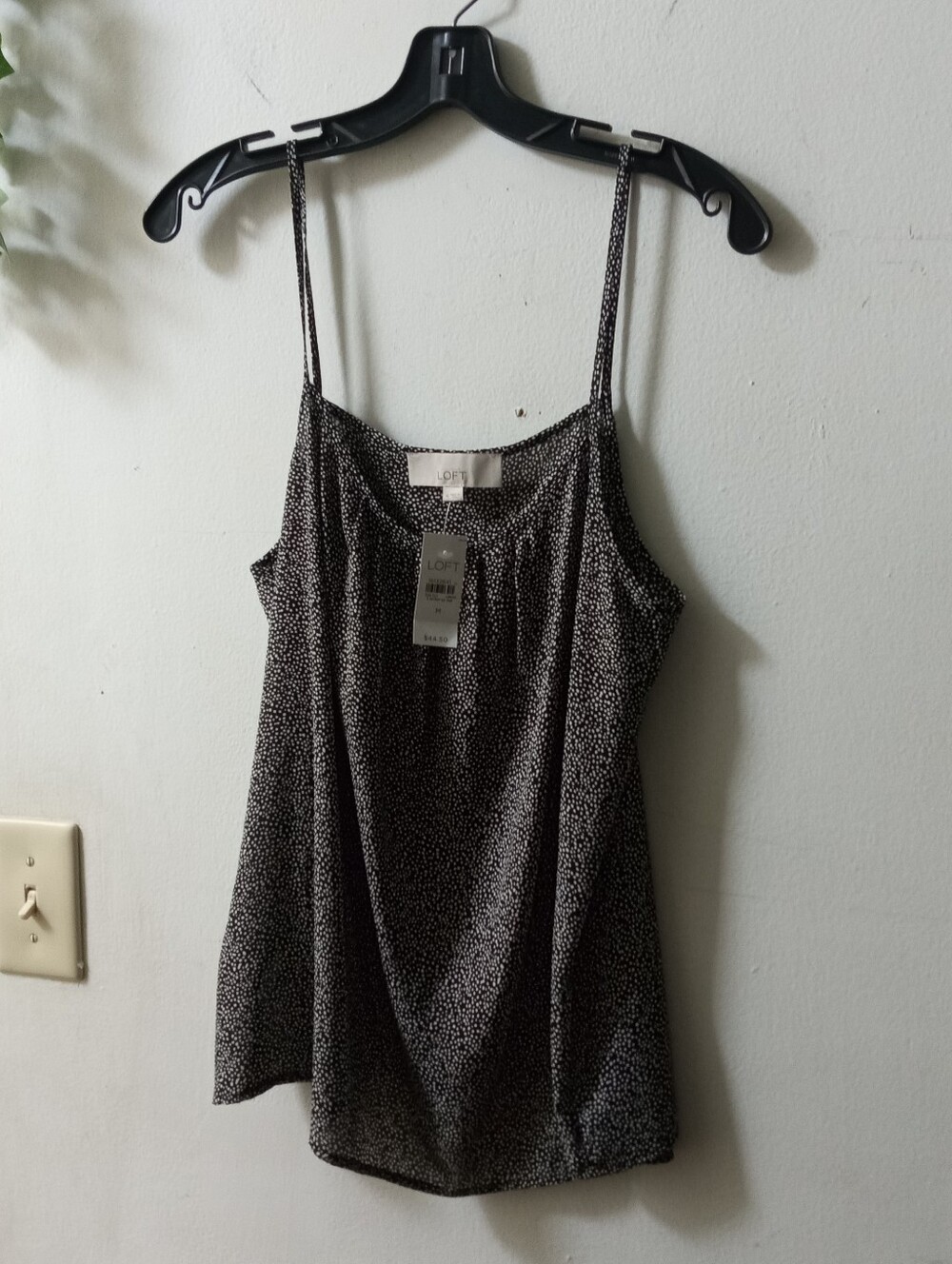 LOFT Black and White Microdot Spaghetti Strap Cami New Size Medium